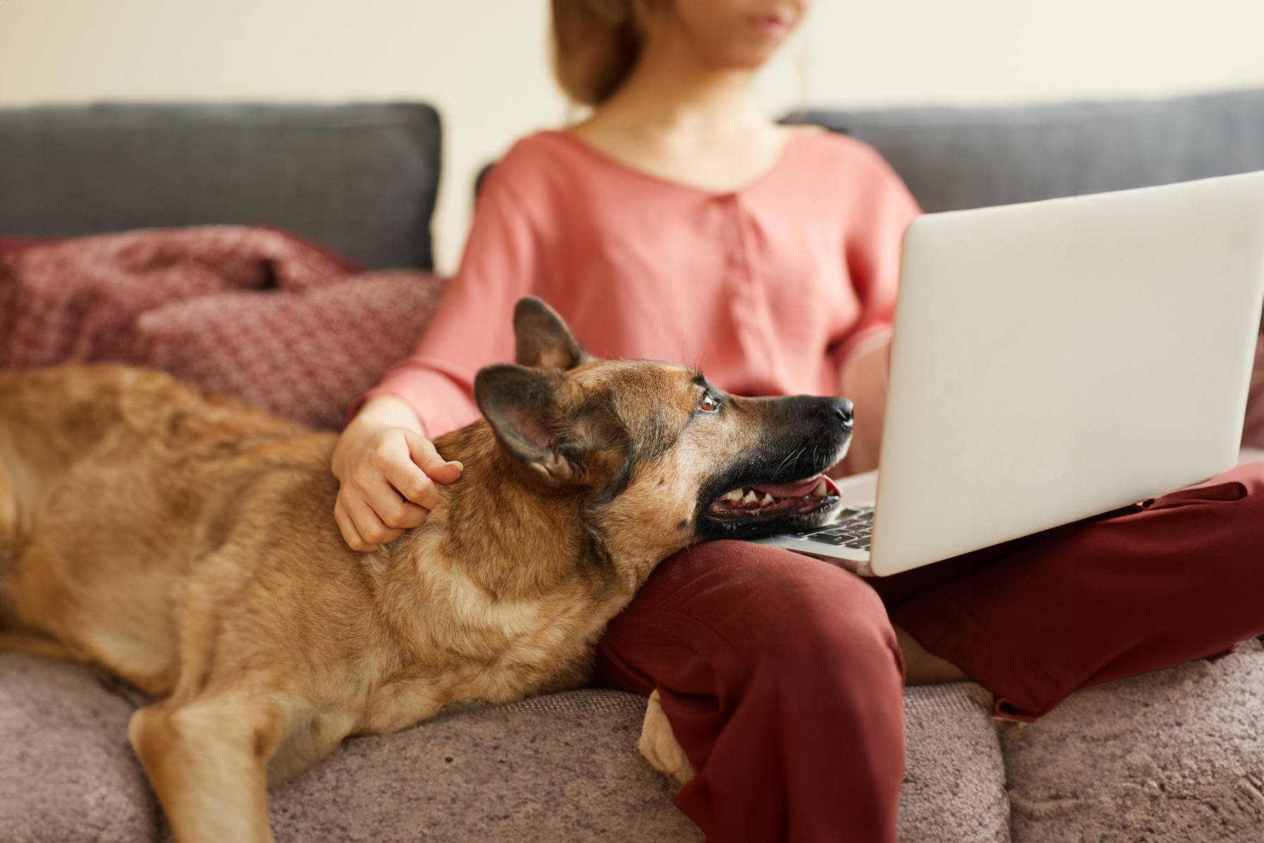 Woman with dog on couch